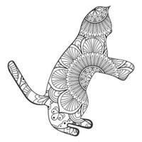 desenho de arte de linha de ilustração vetorial de coloração de mandala de gato bonito para crianças e adultos. vetor