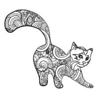 desenho de arte de linha de ilustração vetorial de coloração de mandala de gato bonito para crianças e adultos. vetor