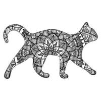 desenho de arte de linha de ilustração vetorial de coloração de mandala de gato bonito para crianças e adultos. vetor