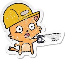 vinheta angustiada de um construtor de gato de desenho animado vetor