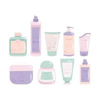 um conjunto de cosméticos para as mãos, cremes, esfoliantes, loções. cosméticos para o cuidado das mãos. ilustração vetorial em estilo simples vetor