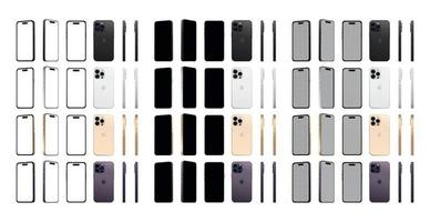 conjunto 72 pcs novo smartphone apple iphone 14 pro, cores originais, modelos para publicidade - vetor