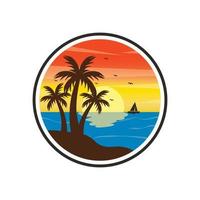 ilustração em vetor de palmeira, coqueiro, pôr do sol, praia, verão, paisagem. design vetorial muito adequado para logotipos, sites, aplicativos, elementos, banners, panfletos, etc.
