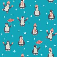 padrão perfeito de natal de pinguins bonitos dos desenhos animados com roupas quentes. ilustração vetorial de inverno bebê para impressão de crianças. pronto para o natal. vetor
