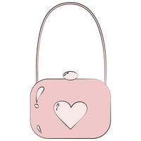 bolsa feminina estilizada com padrão em forma de coração em tons rosa da moda. isolar. adesivo vetor