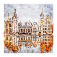 gent bélgica esboço em aquarela ilustração desenhada à mão vetor