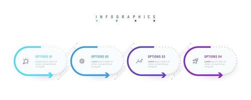 modelo de design de rótulo infográfico vetorial com ícones e 4 opções ou etapas. pode ser usado para diagrama de processo, apresentações, layout de fluxo de trabalho, banner, fluxograma, gráfico de informações. vetor