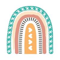 arco-íris boêmio escandinavo isolado no fundo branco. boho clipart desenhado à mão, decoração infantil com arco-íris fofo. estilo romântico vetor