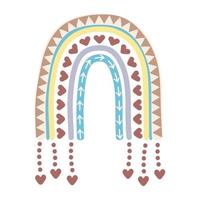 arco-íris boêmio escandinavo isolado no fundo branco. boho clipart desenhado à mão, decoração infantil com arco-íris fofo. estilo étnico vetor