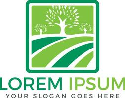design de logotipo de fazenda orgânica. paisagem agrícola ícone céu sol campo grama para emblema ambiental. vetor