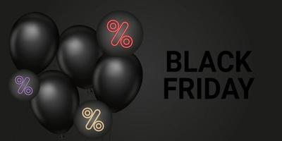 sexta-feira negra, banner 3d com balões, ilustração vetorial vetor