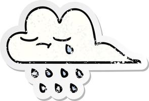 adesivo angustiado de uma nuvem de chuva de desenho animado bonito vetor