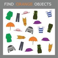 encontre o personagem de roupas laranja entre outros. procurando laranja. jogo de lógica para crianças. vetor