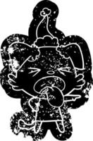 ícone angustiado dos desenhos animados de um cachorro enojado usando chapéu de papai noel vetor
