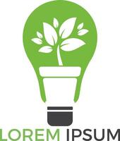 lâmpada e planta em um design de logotipo de conceito de pote. ícone do conceito de educação, lâmpada, ciência. vetor