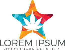 símbolo de estrela com folha de cannabis dentro do design do logotipo. vetor