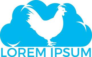 design de logotipo de vetor de galinha e nuvem. logotipo, sinal, ícone para mantimentos, lojas de carne, açougue, mercado de agricultores.