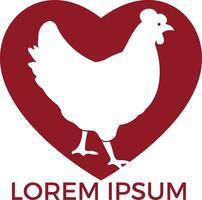 design de logotipo de vetor de forma de coração de galinha. logotipo, sinal, ícone para mantimentos, lojas de carne, açougue, mercado de agricultores.
