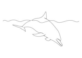 desenho de linha contínua de golfinho com o oceano. arte do minimalismo. vetor