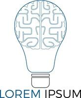 design de logotipo de bulbo e cérebro. ícone de vetor de cérebro de ideia de lâmpada criativa.