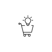venda, compra, conceito de compras. sinal vetorial adequado para sites, lojas, lojas, artigos, livros. traço editável. ícone de linha de lâmpada no carrinho de compras vetor
