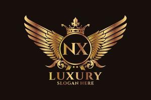luxo royal wing letter nx crest gold color logo vector, logotipo da vitória, logotipo da crista, logotipo da asa, modelo de logotipo vetorial. vetor