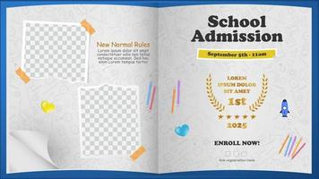design de modelo de banner de admissão escolar vetor