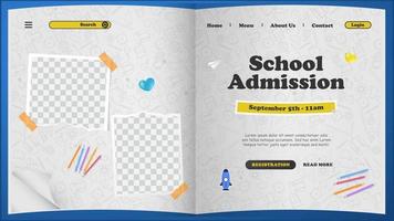design de modelo de banner de admissão escolar vetor