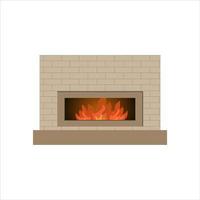 uma moderna lareira feita de tijolos e com fogo dentro do forno. um elemento do interior da sala de estar. ilustração vetorial. vetor