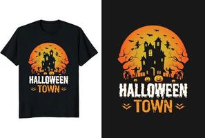 ilustrador vetorial de design de camiseta da cidade de halloween vetor