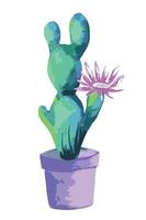 cacto com flor desabrochando em uma ilustração vetorial de planta de casa de pote vetor