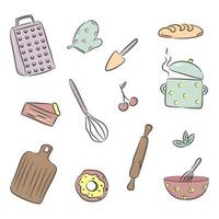 utensílios de cozinha bonitos, um conjunto de utensílios de cozinha. vetor