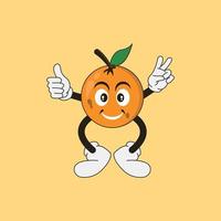 ícone de logotipo de vetor de personagem de fruta laranja amarelo fofo