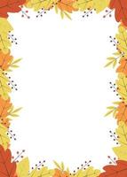 quadro vertical de folhas de outono coloridas e bagas. ilustração em vetor tema de outono. cartão de dia de ação de graças ou invitation.template com espaço de cópia para seus projetos de design.
