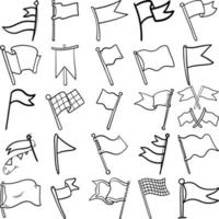 conjunto de contorno de arte de linha de doodle desenhado à mão de bandeiras vetor