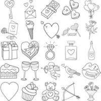 conjunto de contorno de arte de linha de doodle desenhado de mão dos namorados vetor
