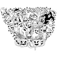 arte de linha de doodle fofo de halloween vetor