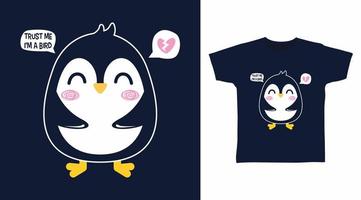 vetor de design de pinguim fofo com ilustração de fundo azul marinho pronta para impressão na camiseta