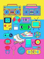 Brinquedos de objetos retrô coloridos nostálgicos dos anos 90 80 memphis vetor