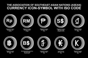 a associação das nações do sudeste asiático, símbolo de ícone de moeda asean com código iso. ilustração vetorial vetor