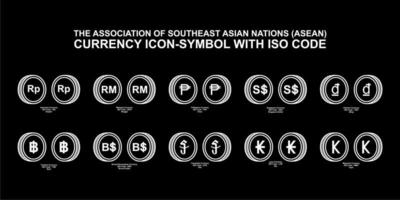 a associação das nações do sudeste asiático, símbolo de ícone de moeda asean com código iso. ilustração vetorial vetor
