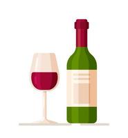 ilustração em vetor de uma garrafa de vinho tinto. copo de vinho de cristal transparente.