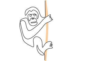 uma única linha contínua de orangotango escalador vetor