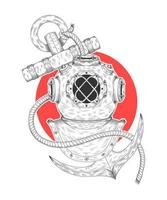 capacete de mergulho e ilustração de âncora vetor
