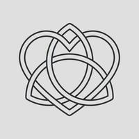 nó da trindade celta com ícone de linha do coração. símbolo pagão de proteção e amor. signo oculto. vetor isolado