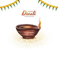 feliz design de diwali com fundo de festival de lâmpada de óleo diya aquarela vetor