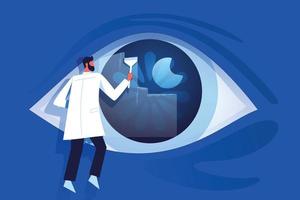 oftalmologista fazendo operação dos olhos do paciente, oftalmologista limpando o olho do conceito de ilustração vetorial do paciente vetor