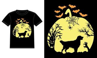 retriever dourado na camiseta engraçada de halloween de abóbora vetor