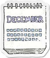 adesivo retrô angustiado de um calendário de desenho animado mostrando o mês de dezembro vetor