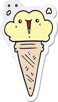 adesivo de um sorvete de desenho animado com rosto vetor